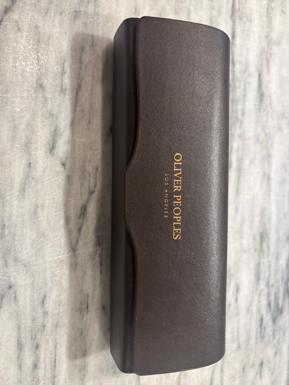 Oliver Peoples Dark Brown Leather Glasses Case with Gold Logo - Picture 4 of 5